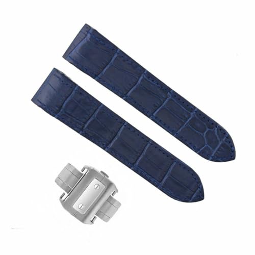 Image of Ewatchparts 23mm Leather Watch Band Strap Deployment Compatible With 38mm Cartier Santos 100 XL With Clasp Blue