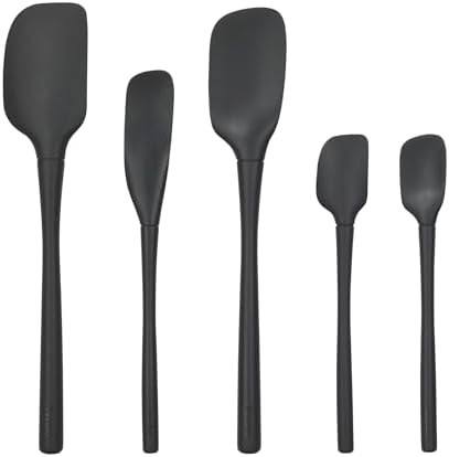 Tovolo Flex Core 5 Piece Silicone Spatula Set Heat Resistant All Silicone Utensils Include Non Stick Spatula Spoonula Jar Scraper, Dishwasher Safe BPA Free Spatulas for Baking Mixing, Black