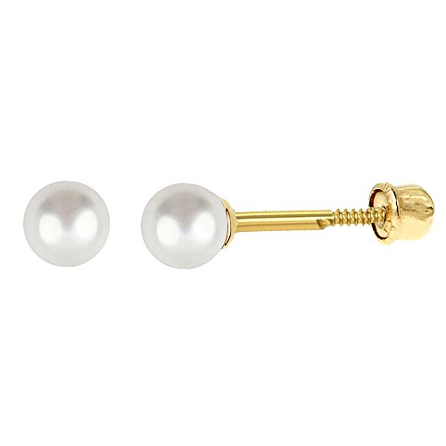 Ritastephens | 14k Gold | Freshwater Cultured Pearl | Stud | Screw Back Earrings 4 Mm