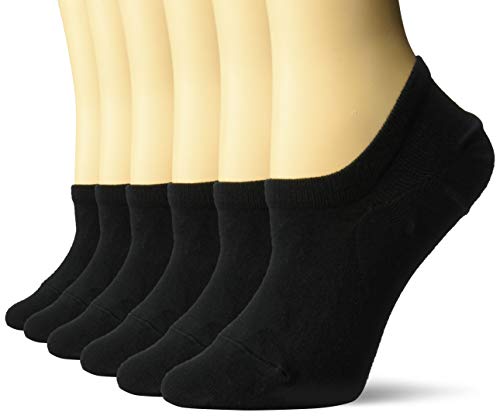 Amazon Essentials Women's 6-Pack Stay in Place Cotton Sneaker Liner Socks, Black, Shoe Size: 6-9