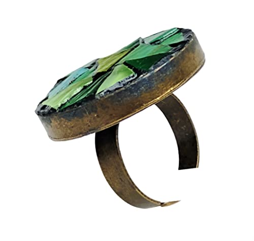 Anel redondo artesanal com aplicação de micro-mosaico de pastilhas de vidro CORES e PADRÕES (Tons ve