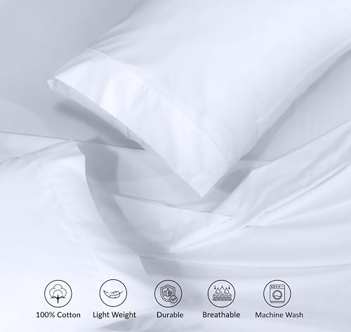 RUVANTI 100% Cotton Full Size Bed Sheets, 4 Pieces, Soft & Breathable Percale Weave Bedding, Deep Pocket 16", Hotel Standard, Crisp Cool Feel, Durable, Perfect Sheet Set Dyed, Bright White