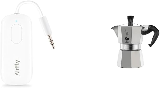 Twelve South AirFly Pro Bluetooth Wireless Audio Transmitter/Receiver & Bialetti - Moka Express: Iconic Stovetop Espresso Maker, Makes Real Italian Coffee, Moka Pot 3 Cups