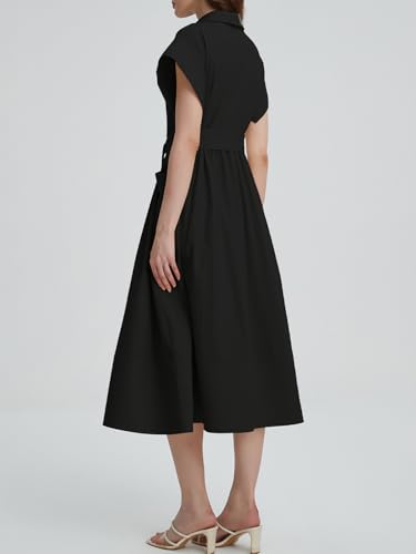 Womens Summer Shirt Dress Short Wing Sleeve Button Down Midi Shirts Dresses with Belt2