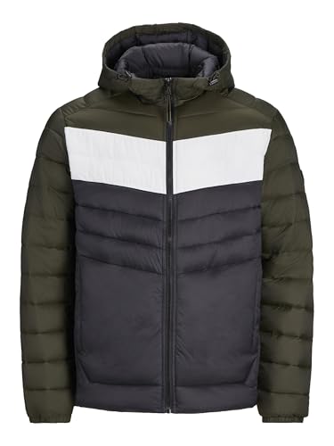 Image of JACK & JONES Mens Puffer Jacket 100% Nylon Quilted Padded Windproof Outdoor Jacket for Men, Black Colour, Size- XL