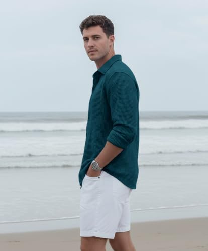 Image of Zombom Men's Textured Casual Shirt | Full Sleeve Button-Down Shirt for Men | Lightweight Soft Poly Cotton Regular Fit