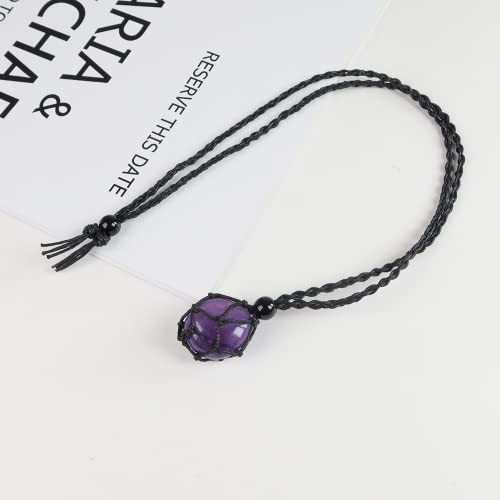 Anjiucc Natural Gemstone Crystal Amethyst Pendant Necklace Stone Holder Necklace Cord Hand-Woven Necklace With Adjustable Length For Women Men #TOP4
