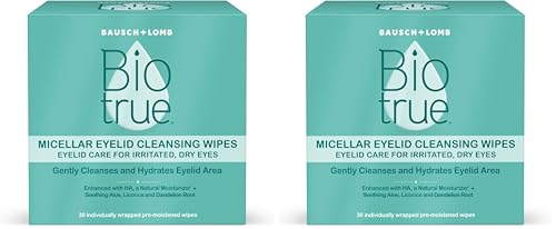 Image of Biotrue Micellar Eyelid Cleansing Wipes, Fragrance-Free Eyelid Care for Dry, Irritated Eyes, Gently Cleanses, Hydrates & Soothes Eyelids, Moisturizing Eye-Wipes for Daily Use, 30 Count,(Pack of 2)