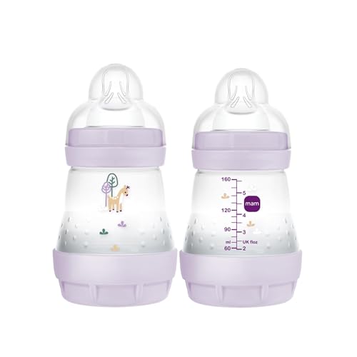 Image of MAM Easy Start Matte Anti-Colic Baby Bottles, 5oz (2 Count), Slow Flow Nipples, Baby Girl