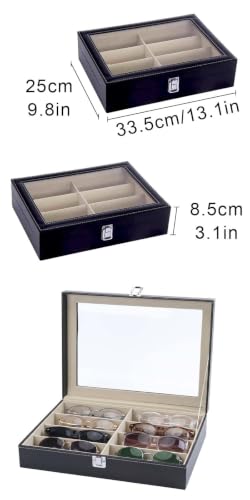 ZHYUAN Organisateur de lunettes de soleil, Boîte à lunettes, Boîte de rangement pour lunettes de soleil, Boîte à lunettes 8 compartiments, utilisés pour ranger lunettes, bijoux, montres et clés. – vue 2