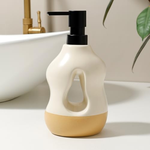 BosilunLife Ceramic Soap Dispenser - Soap Pump Dispenser Bathroom Kitchen Modern Farmhouse Elegant Refillable Soap Dispenser Lotion Hand Pump Dispense