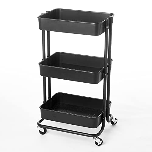 Image of Urban Lifestyle Plastic 3 Tier Rolling Storage Cart, Black