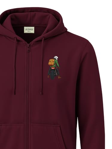 Image of ADRO Men's Regular Fit Zip-Up Hoodie for man | 320 GSM Cotton Poly Fleece Zipper Sweatshirt with Soft Fabric & Printed Hoodies