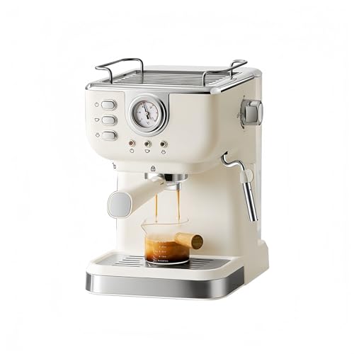 Kanbihao Espresso Siebträgermaschine Kaffeemaschine mit Milchaufschäumer, 1050W Halbautomatische Espressomaschine Kaffeeautomat für Mokka Latte Cappuccino Weiß