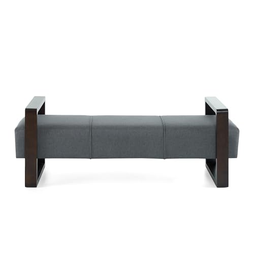Yozma Sleek Gray Long-Shaped Ottoman – Modern Footrest, Extra Seating – Upholstered Storage Ottoman for Living Room, Bedroom, Entryway (Grey + Brown + Brown) (1 Seat)