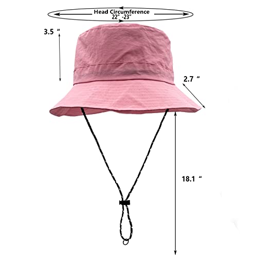 Woogwin Waterproof Bucket Rain Hat With Chin Strap Quick Dry Packable Boonie Sun Hat Safari Hat Uv Protection(Pink1) #TOP3