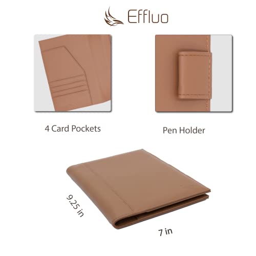 Effluo Eco Leather Portfolio - Planner Cover - Fits Different A5 Or Half Letter Planners Or Notebooks Folio Case With Pen Holder Business Card Holder, Waterproof (Light Brown) #TOP2