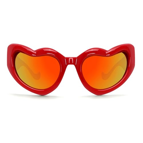 TYA Heart Shaped Sunglasses for Women Men Oversized Wrap Around Funky Rave LOVE Chunky Sun Glasses Fun Shades