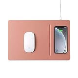 Pallo Pout Hands 3 Pro - Tapis de Souris Cuir PU Chargeur Induction Iphone, Samsung, Charge Rapide, Antidérapant, Ultra Lisse, Design et Ultra Fin Compatibilité Universelle (Rose)