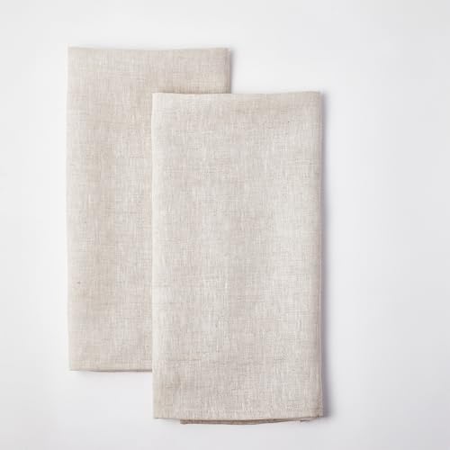 INYOWAKI 100% Pure Flax Linen Kitchen Hand Towels Set of 2 - Quick Dry Extra Soft 20 x 27 Inch Tea Dish Towels - Handcrafted with Hanging Loop - (Linen)