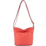 modamoda de - T198 - ital. Umhängetasche Klein Small aus Leder, Farbe:Lachsfarben
