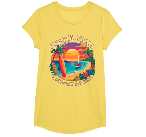 Punta Cana Dominican Republic Vacation T-Shirt, Girls, Lemon Yellow, X-Small
