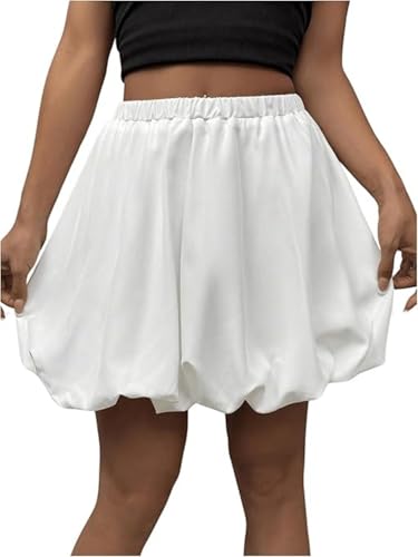 Women's Elastic Waisted Bubble Mini Skirt Ruffle A Line Loose Fit Y2K Short Skirts