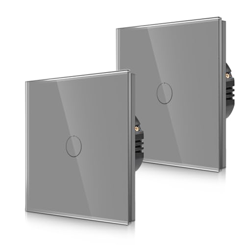 CNBINGO Touch Wechselschalter unterputz in Grau, Lichtschalter mit Status-LED und Glas Panel