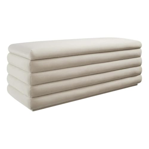 Modway Mezzo 46 Inch Performance Velvet Upholstered Storage Bench in Almond - Channel Tufted Ottoman for Bedroom, Entryway - Versatile Bed and Living Room Bench with Storage by Modway - Used condition - US$150.72