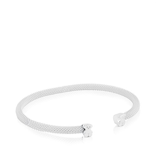 TOUS Brazalete esclava MESH de Mujer Plata de Primera Ley, Diámetro 16 cm, Ositos 0,3 cm