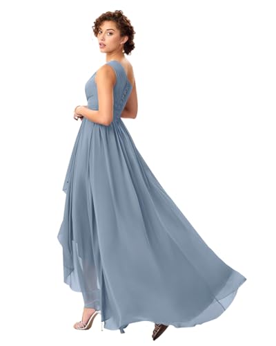 One Shoulder Bridesmaid Dresses for Women High Low Chiffon Ruched Formal Evening Party Prom Gowns with Pockets4