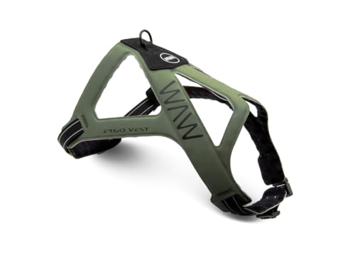 WAW, Ergovest Village, Pettorina Ergonomica per Cani da 2 a 25 kg, Geometria a 3 Fasce, Libertà di Spalle e Ascelle, in Microfibra Ultraleggera, Taglia 1, Verde Forest/Nero