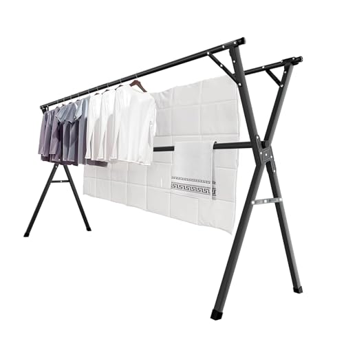 JAUREE 95 Inches Clothes Drying Rack, Drying Rack Clothing Folding Indoor Outdoor, Heavy Duty Stainless Steel Laundry Drying Rack, Foldable Portable Clothes Rack Garment Rack with 20 Hooks Black