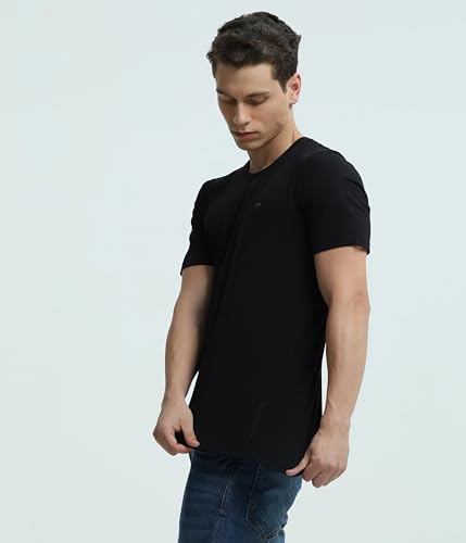 Image of TURMS Men's Casual Solid Round Neck T-Shirt, Odor Control, Stretchable & Breathable, Cotton Rich Fabric, Half Sleeve