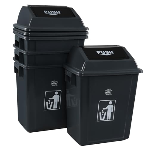 Caneca de basura de plástico gris con tapa basculante 8 galones pack 4