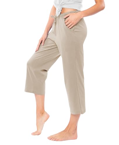 Image of Sexy Basics Women's 100% Cotton Lounge Pants | Capri Style Pajama Sleep Bottoms | Drawstring & Pockets |Multi-Packs & Colors