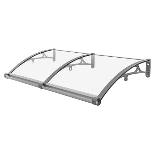 Tettoia per porta di casa, 120 x 60 cm, baldacchino porta d'ingresso in lega di alluminio, tetto trasparente ad arco, tetto spiovente, tettuccio per porta esterna, protezione antipioggia (trasparente,