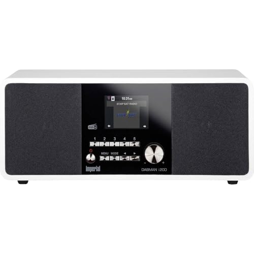 Imperial DABMAN i200 Internet/DAB+ Radio (Stereo Sound, Internetradio/DAB+ / DAB/UKW, WLAN, LAN, Aux-In, Line-Out, Kopfhörer Ausgang, Spotify) weiß, 32x13,5x11 cm
