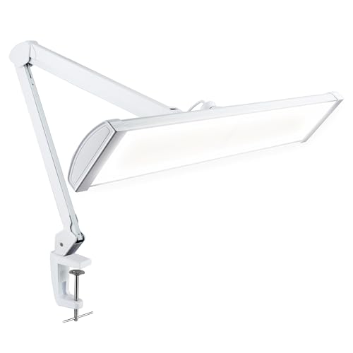 Image of Neatfi Ultra 3,500 Lumens LED Desk Lamp – 45W, 26” Wide Metal Shade, 270 SMD LEDs, Shadow-Free | Adjustable Brightness | Non-Flickering Task Light for Nail, Craft & Office (Non-CCT with Clamp, White)