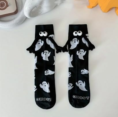 1 Pair Unisex Couples Socks, Black and White Funny Design, Solid Color