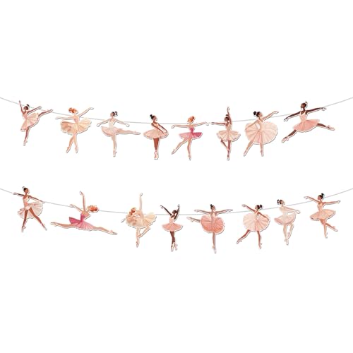 2pcs Ballet Dancer Banners, Pink Ballerina Party Decorations Ballet Girl Dancing Garland Hanging Ballet Themed Birthday Decorations Bunting Supplies for Wedding Baby Shower