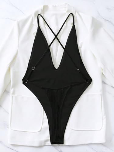 OYOANGLE Women's One Piece Swimsuit Criss Cross Backless Deep V Neck Spaghetti Straps High Cut Swimwear4