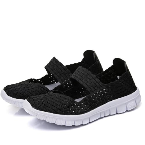 Women's Elastic Woven Walking Shoes Orthopedic Tennis Shoes for Women Plantar Fasciitis Mary Jane Flats Slip on Sneakers Comfy Casual Non Slip Lightweight Breathable Mary Jane Sneakers Nurse Shoe3
