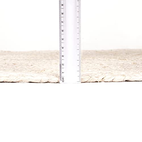 Hausattire Hand Woven Jute Braided Rug, 4’ Round – Off White, Reversible Boho Entry Area Rugs for Kitchen, Living Room I Farmhouse Decorative Floor Rug, 4 Feet Round