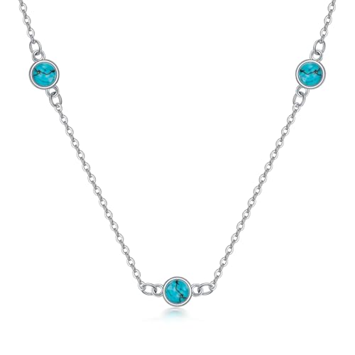 Turquoise Bead Necklace 925 Sterling Silver 5mm Natural Turquoise Gemstone Bohemian Jewelry Gifts for Women 18 Inches