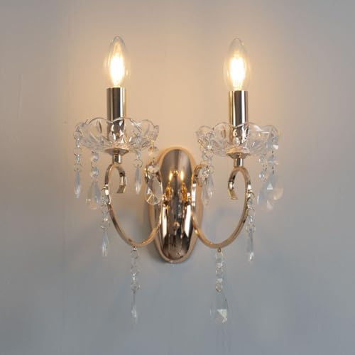 KOSILUM - Applique 2 bras cristal baroque pampilles or rose - Pavia - Lumière Blanc Chaud Eclairage Salon Chambre Cuisine Couloir - - - E14 - IP20