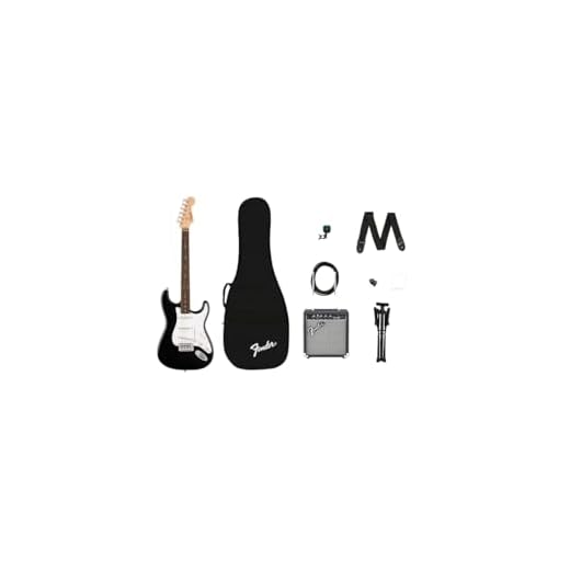 Una guitarra eléctrica Squier Stratocaster Serie Debut, amplificador Frontman 10G, funda acolchada, correa, cable, púas, soporte para guitarra, afinador de clip y un pack de cuerdas adicionales.