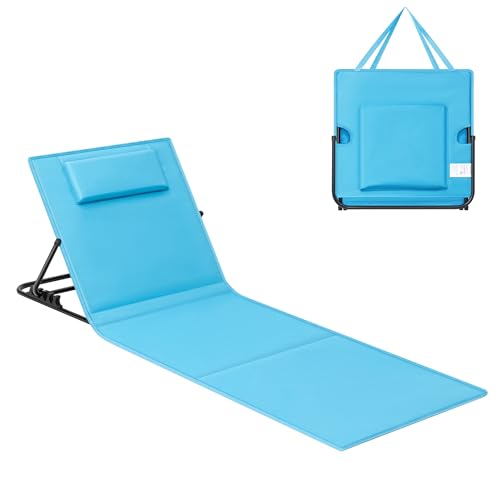 SONGMICS Chaise Longue, Transat de Plage, Bain de Soleil, Dossier Inclinable, Portable, avec Bandoulières, pour Camping, Jardin, Piscine, 158 x 55 cm, Bleu Ciel GCB151Q01