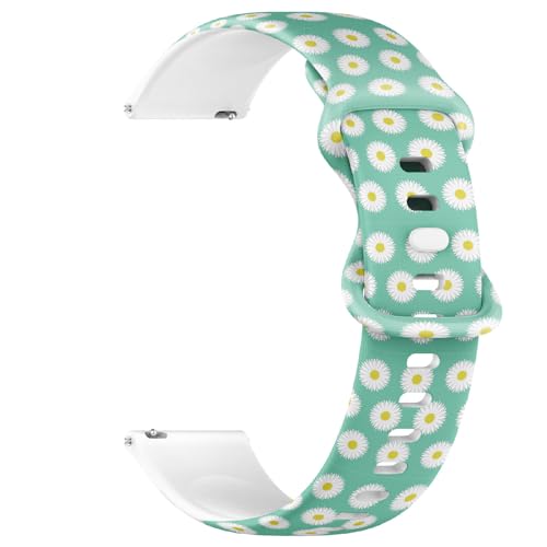 Compatible with Garmin Fenix 7/7 Pro, Fenix 6/6 Pro, Fenix 5/5 Plus, Epix (Gen2) / Epix Pro (Gen2), 22mm Sport Watch Band (White Daisies Yellow Heart) Silicone Soft Strap Bracelet