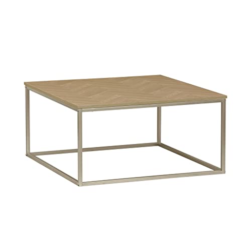 sweeek-Mesa de Centro de Efecto Madera con Dibujo de Espiga Natural - 80x80x40 cm